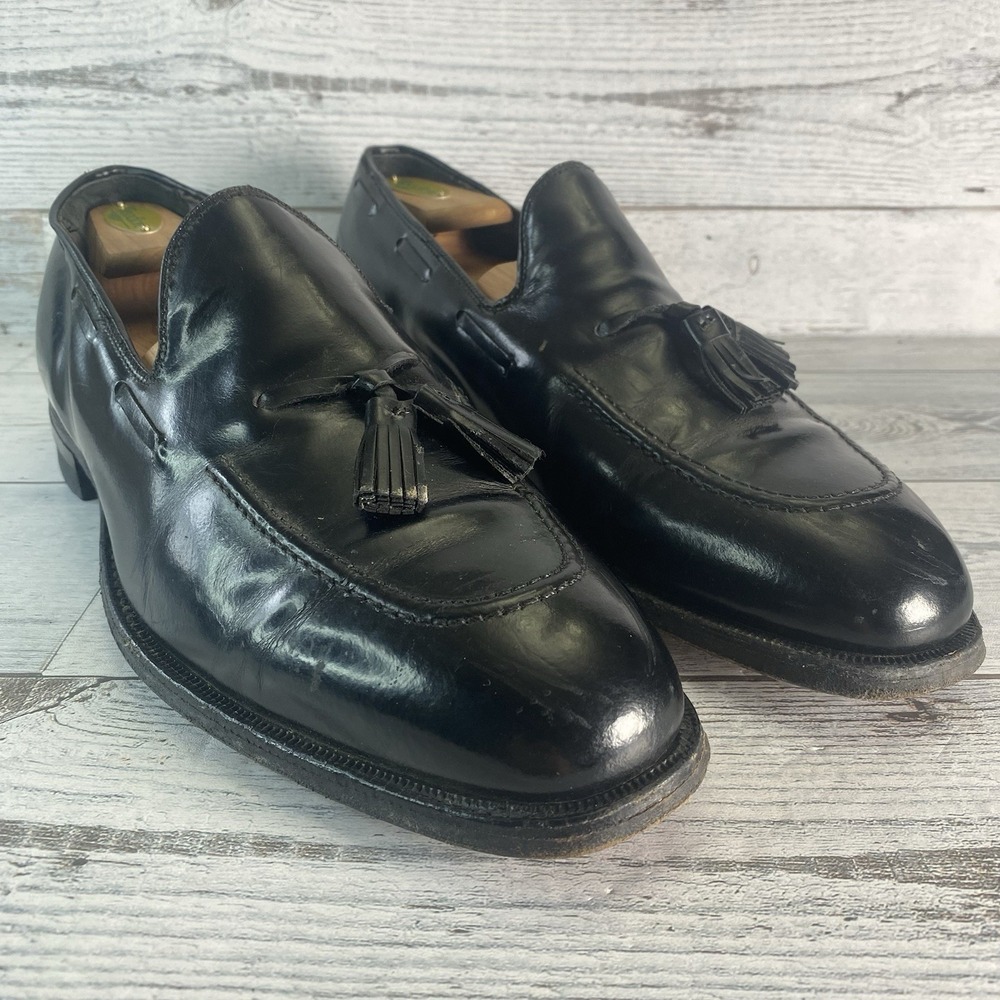 VTG Hanover Shoes Mens 11 D B Black Leather Tassel Loafers Slip On Formal Dressy